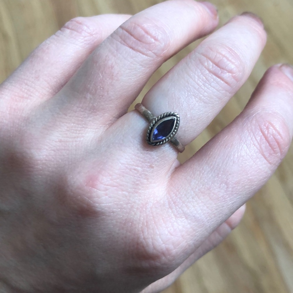 Adjustable silver and purple stacking ring